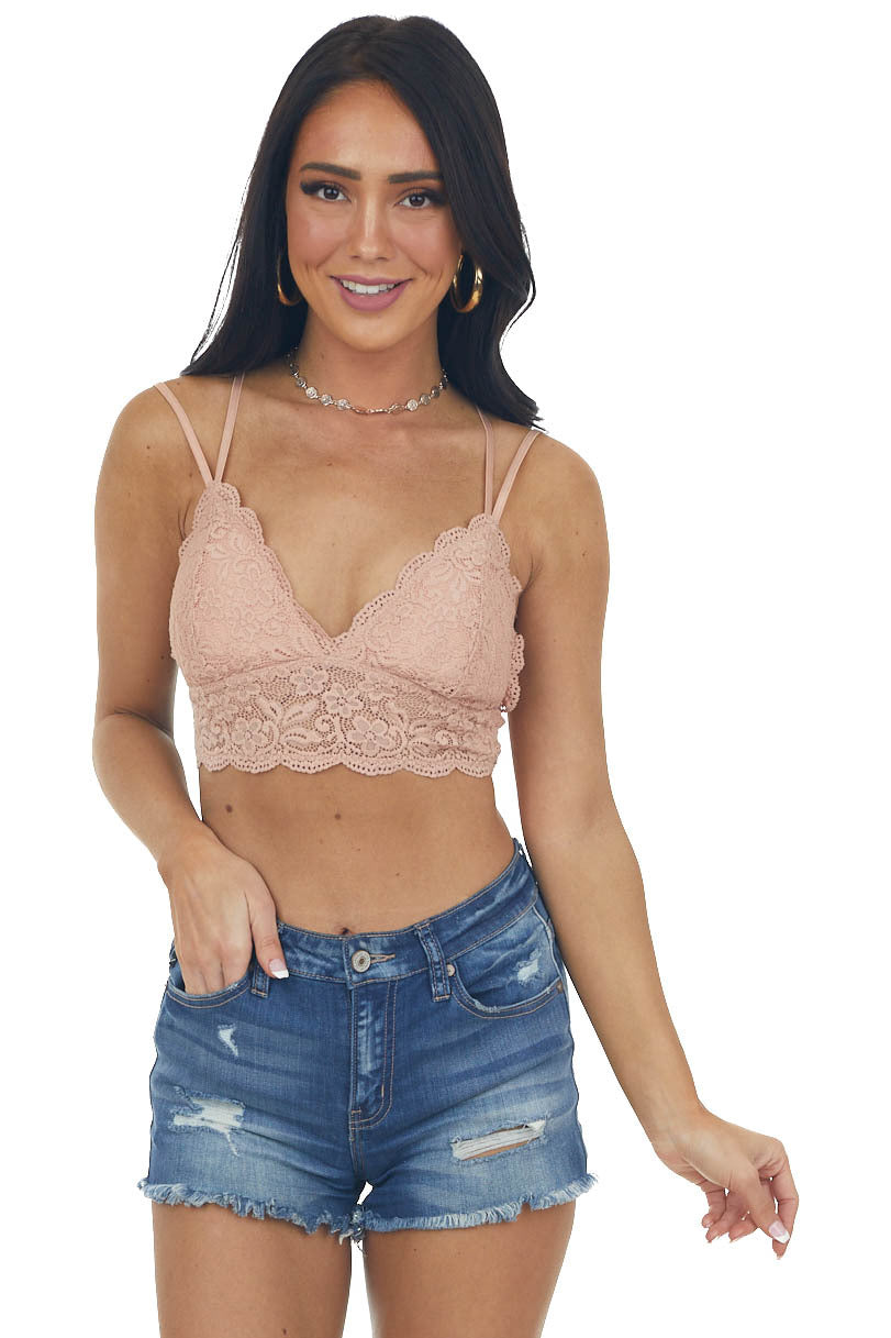 Hazy Peach Floral Lace Double Strap Bralette 
