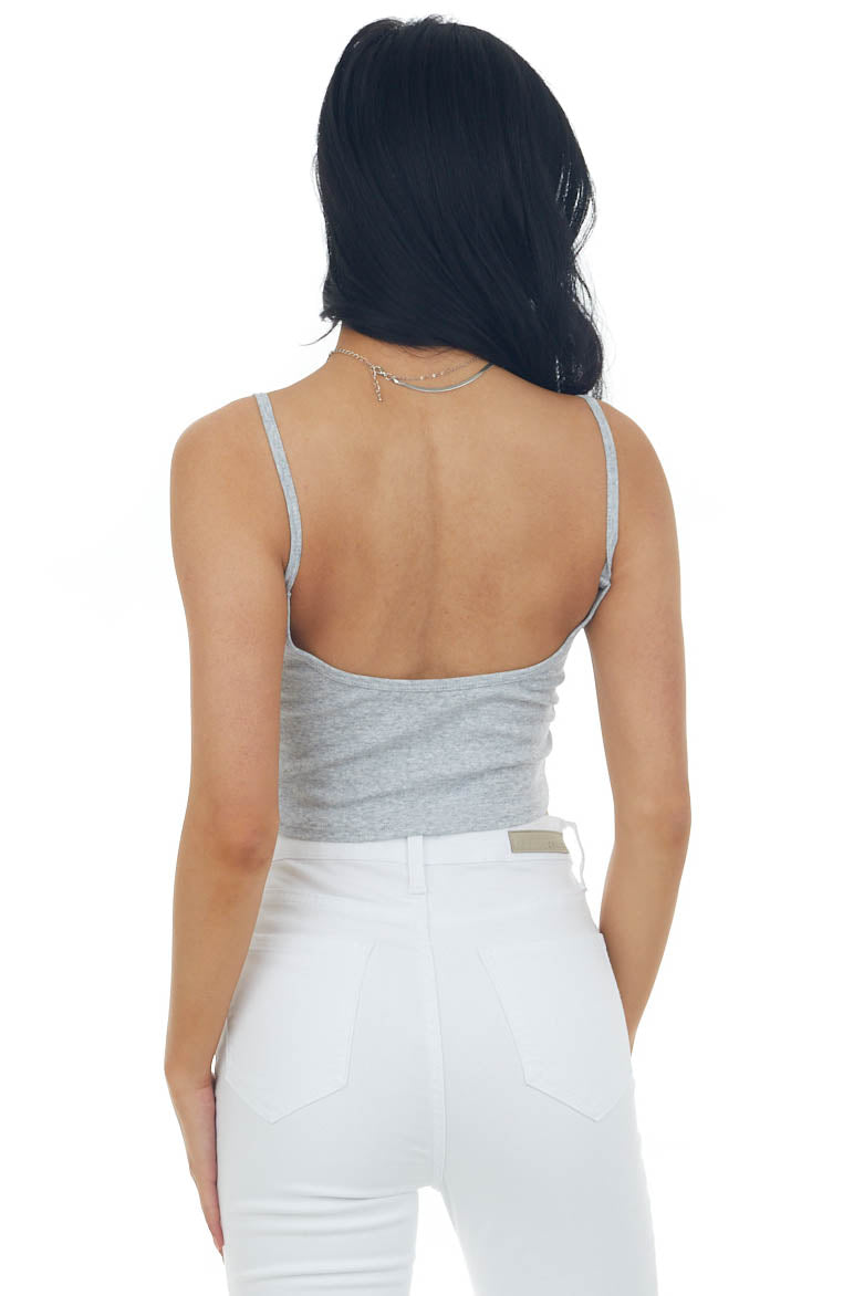 Heather Grey Padded Cropped V Neck Knit Cami 