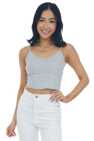 Heather Grey Padded Cropped V Neck Knit Cami 