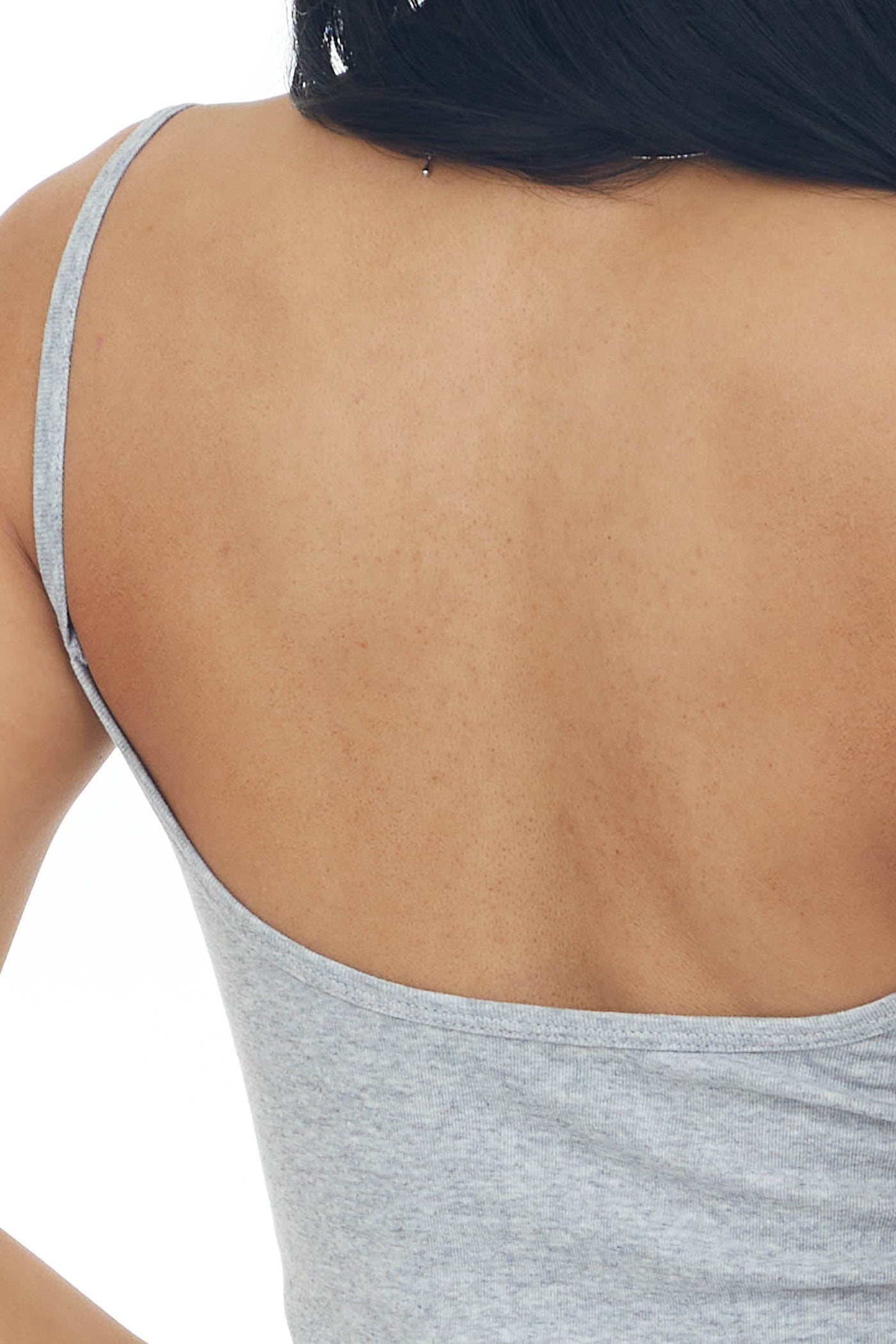 Heather Grey Padded Cropped V Neck Knit Cami 