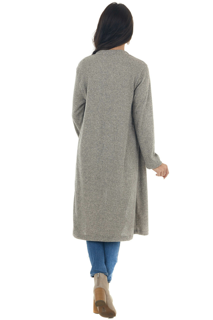 Heather Grey Ribbed Knit Tunic Cardigan
