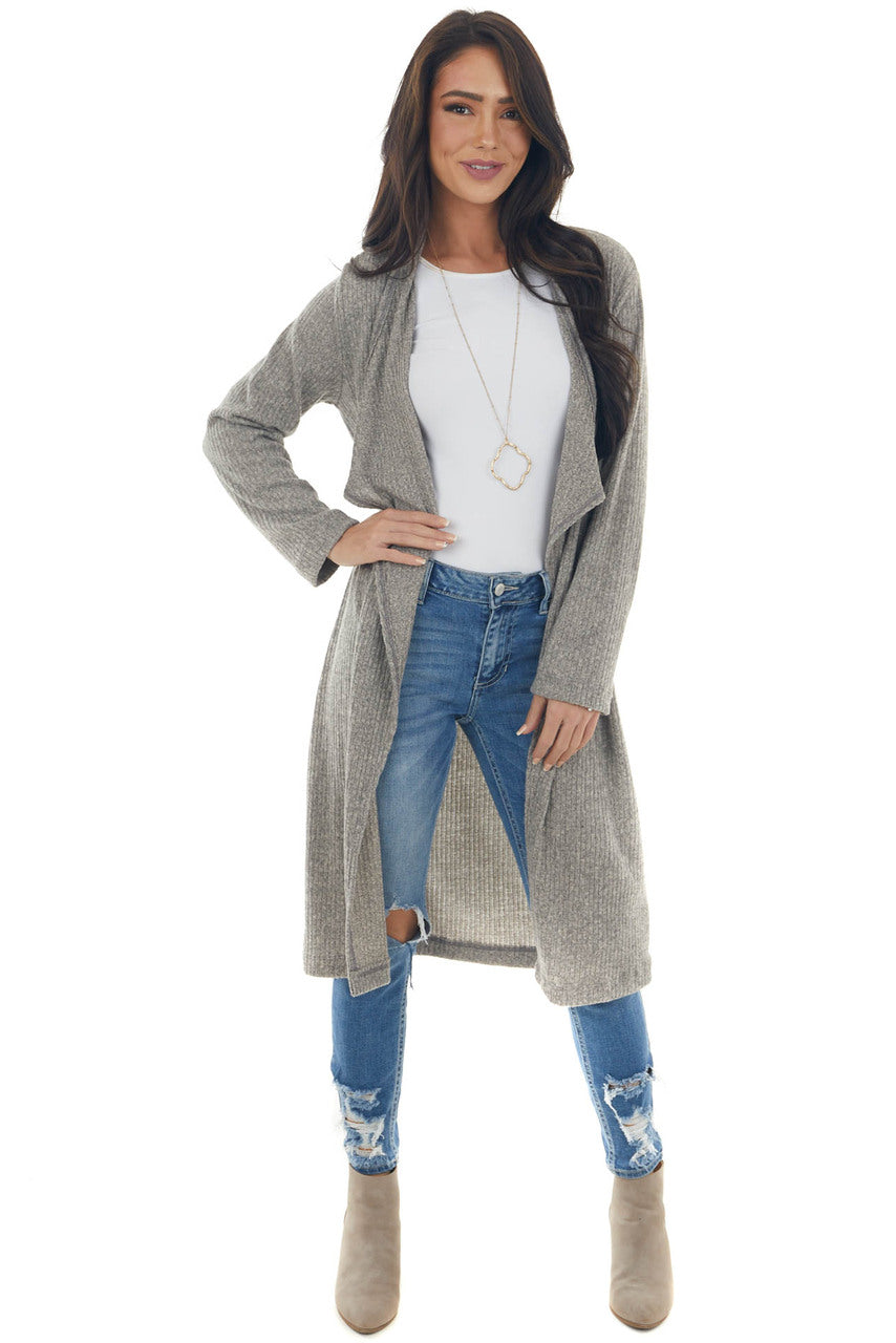 Heather Grey Ribbed Knit Tunic Cardigan