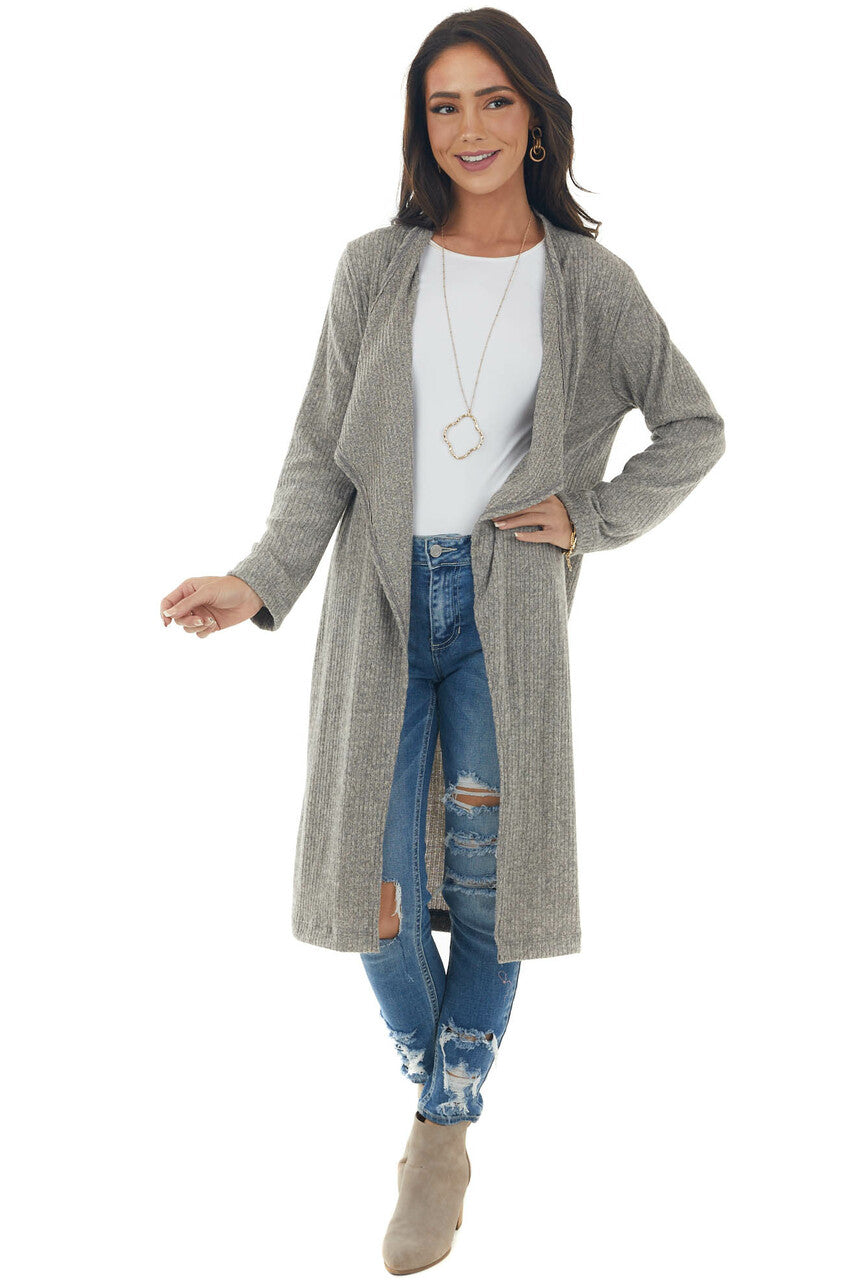 Heather Grey Ribbed Knit Tunic Cardigan
