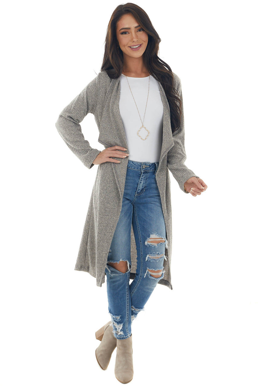 Heather Grey Ribbed Knit Tunic Cardigan