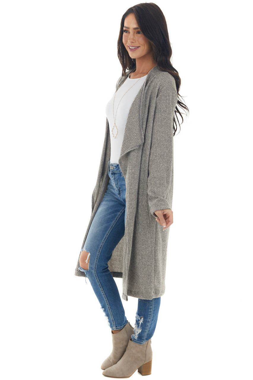 Heather Grey Ribbed Knit Tunic Cardigan