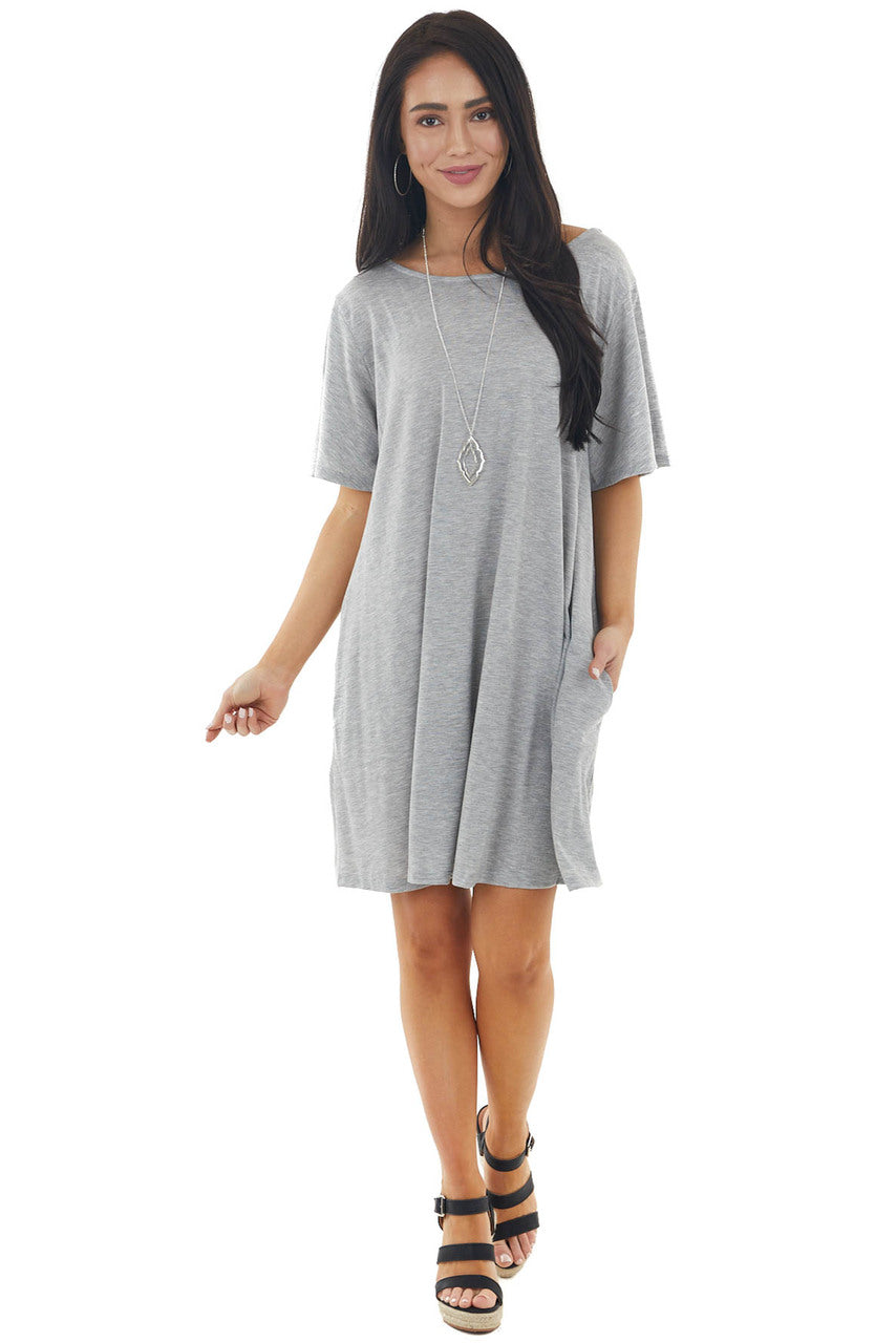 Heather Grey Short Dress with Criss Cross Back Detail 