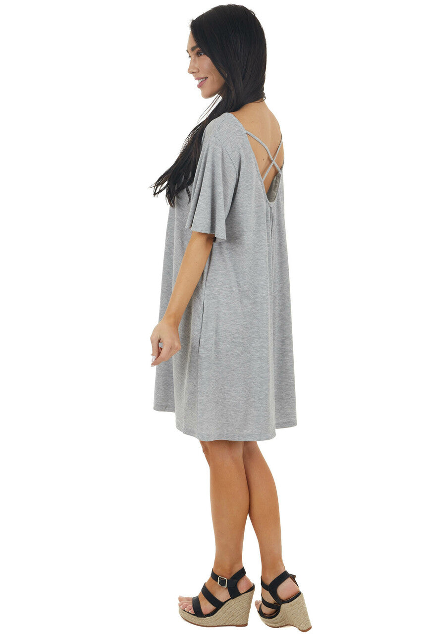 Heather Grey Short Dress with Criss Cross Back Detail 