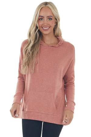 Heathered Coral Kangaroo Pouch Knit Hoodie