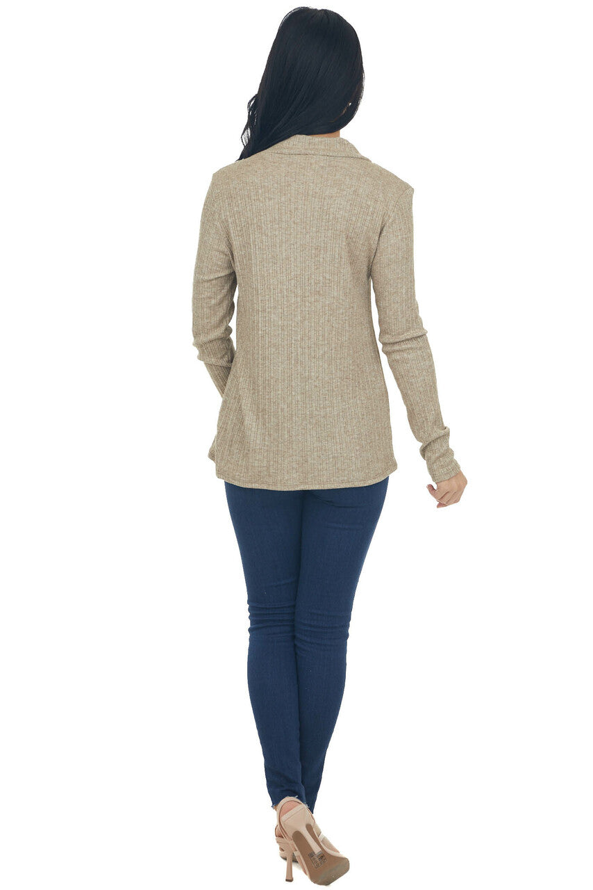 Heathered Latte Mock Neck Long Sleeve Knit Top