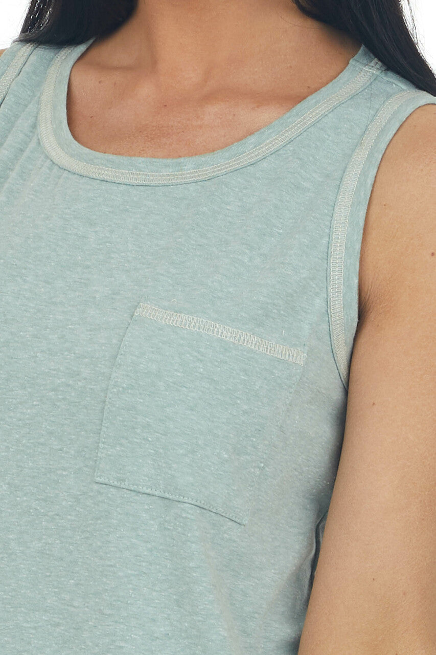 Heathered Sage Chest Pocket Tank Top