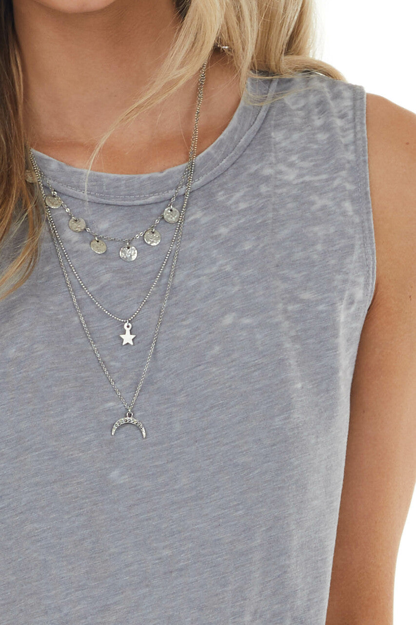 Heathered Stone Stretchy Knit Tank Top with Raw Hemline