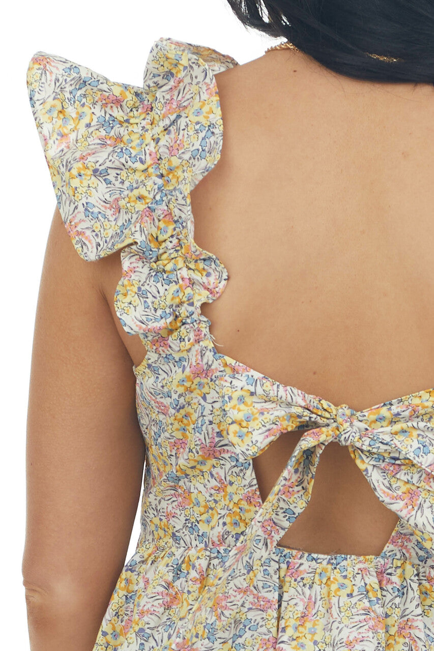 Honeysuckle Floral Print Back Cut Out Tank Top