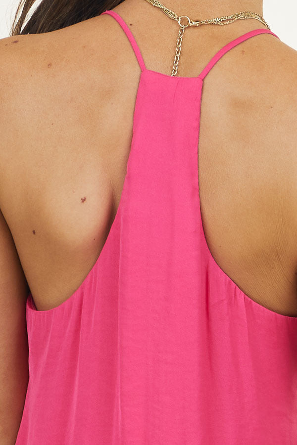 Hot Pink Spaghetti Strap Flowy Woven Tank Top