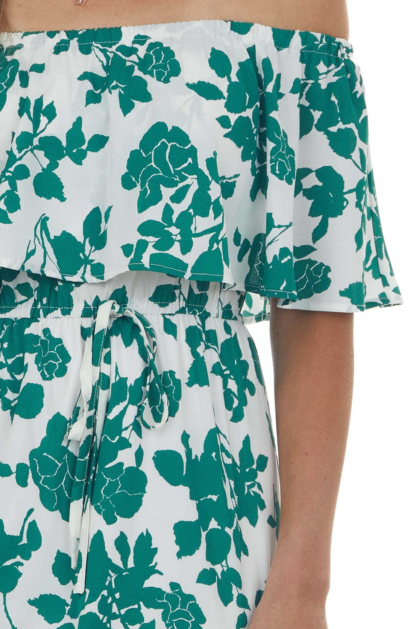 Hunter Green Floral Off Shoulder Overlay Maxi Dress