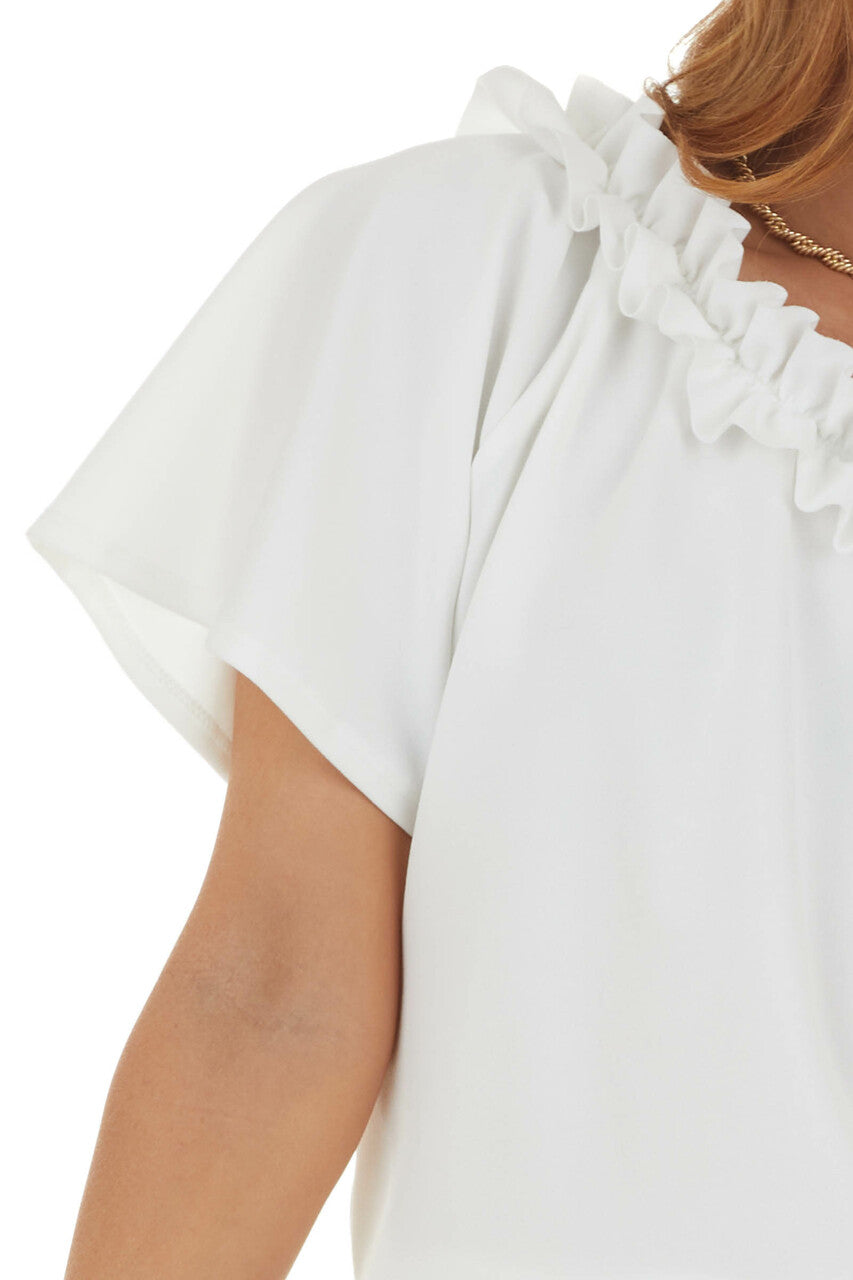 Off White Asymmetrical Top with Ruffle Detail 