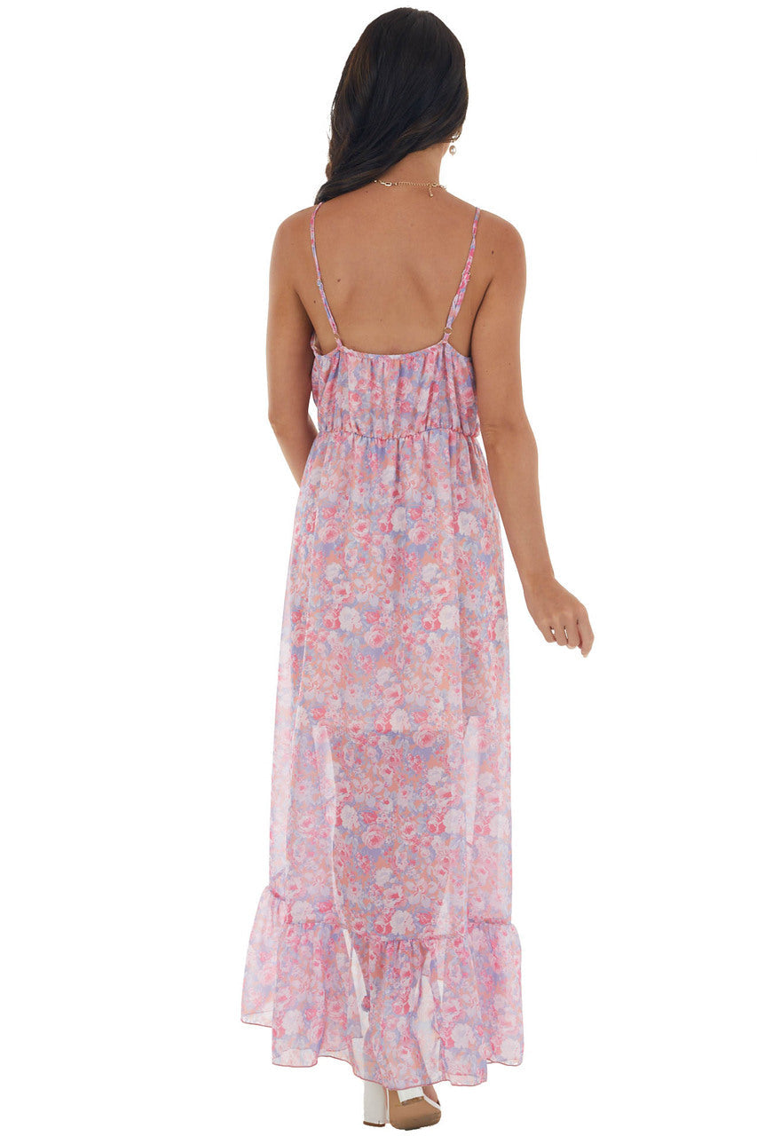 Watermelon Floral Print Surplice Maxi Dress