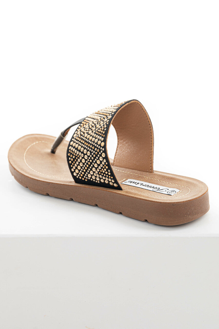Black and Gold Rhinestone Thong Sandal