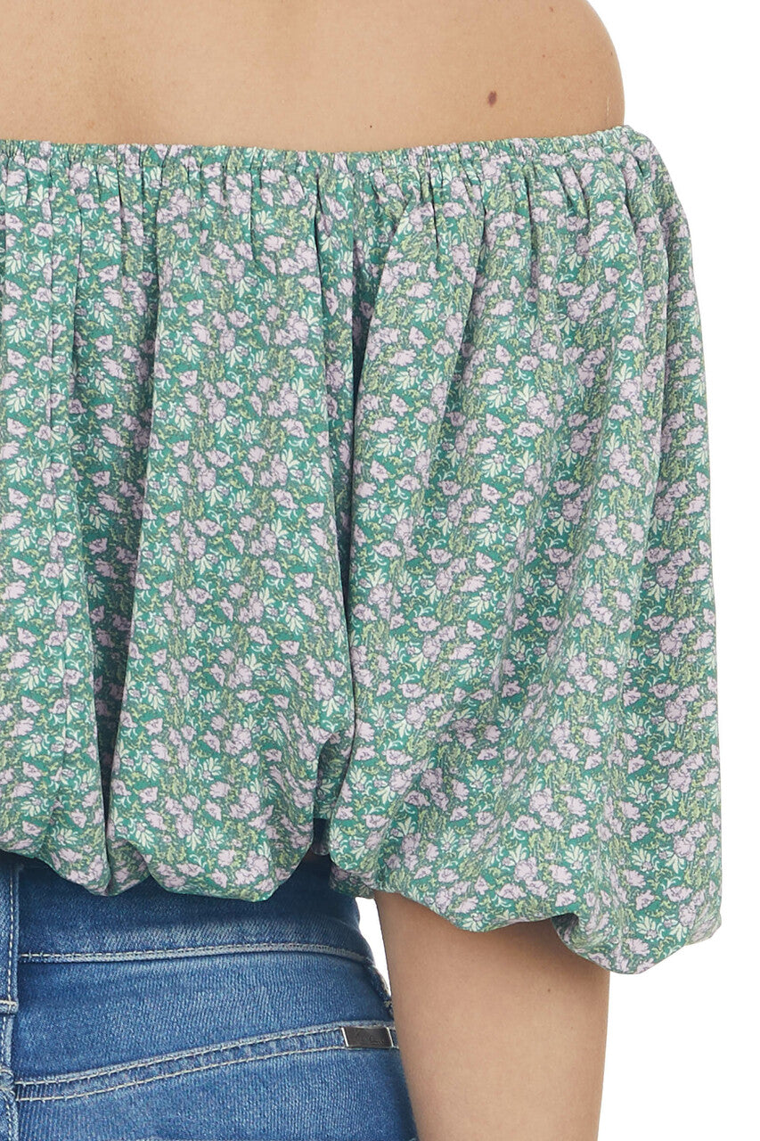 Jade Ditsy Floral Print Boat Neck Crop Top