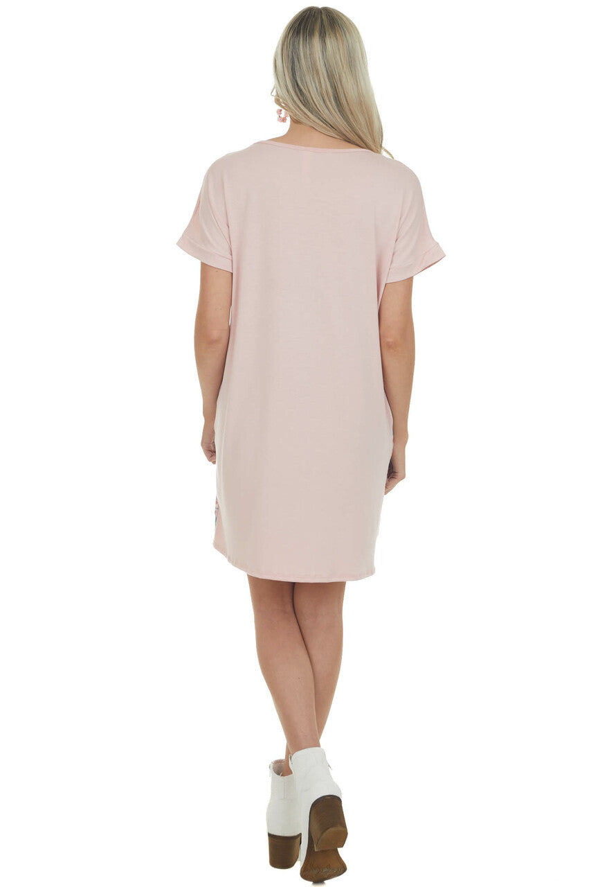 Tea Rose Floral Colorblock Dress with Pockets 