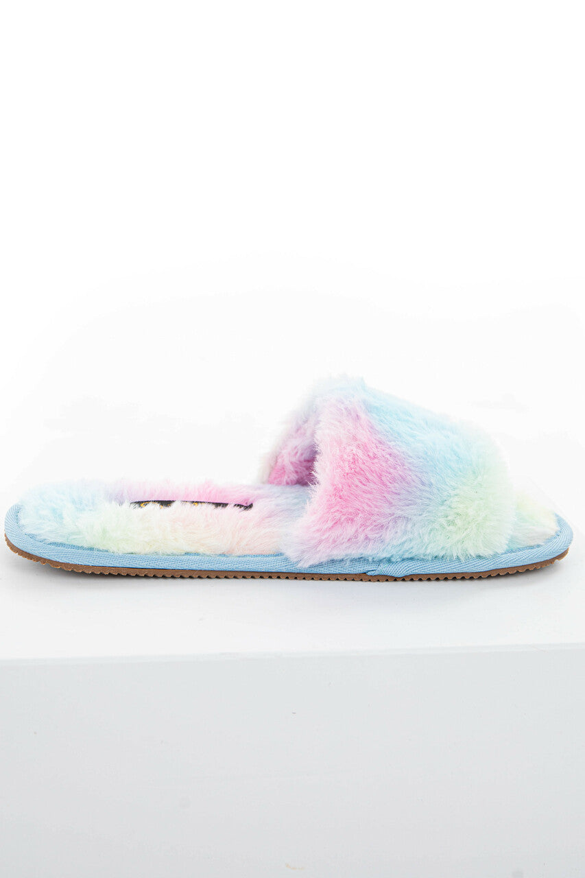 Multicolor Fuzzy Faux Fur Slipper with Foam Sole