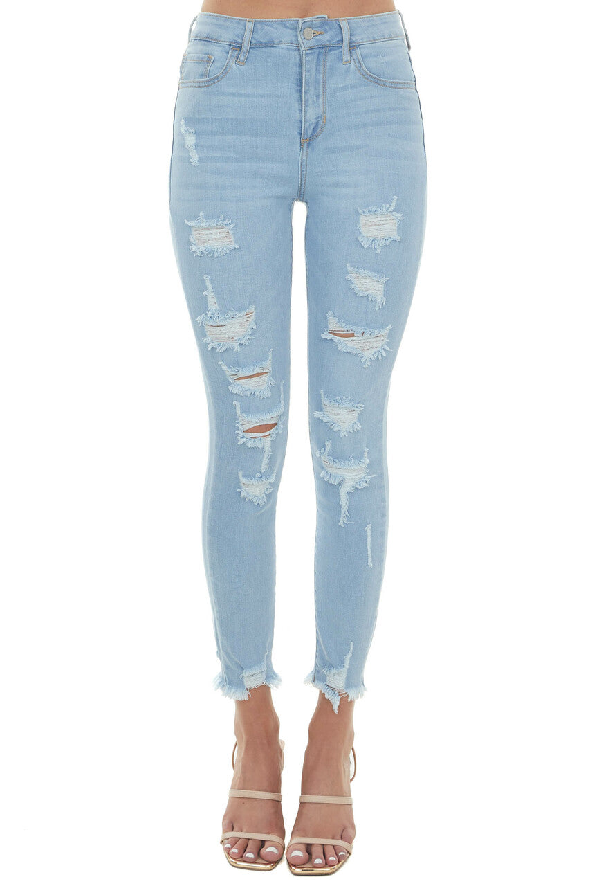 Light High Waisted Distressed Skinny Jeans 