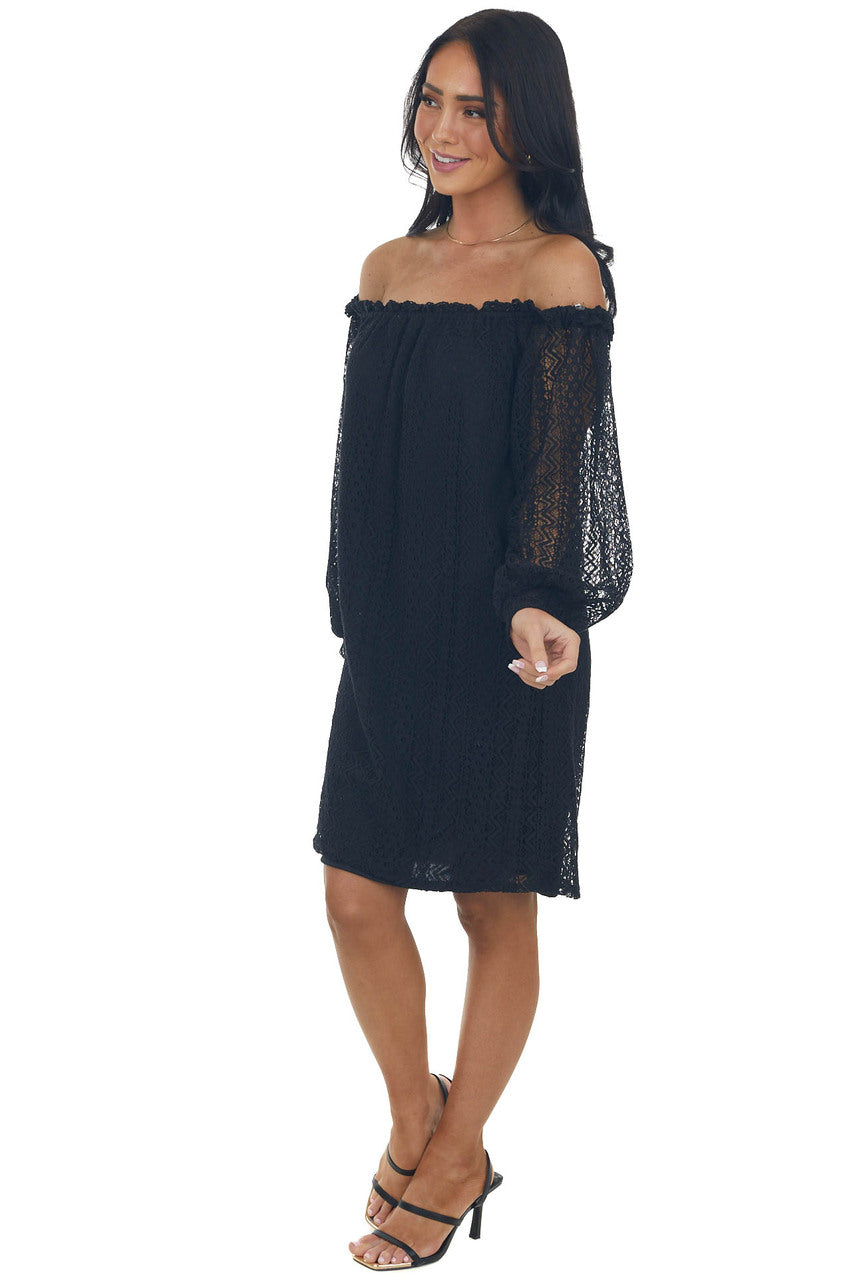 Black Off the Shoulder Lace Short Dress