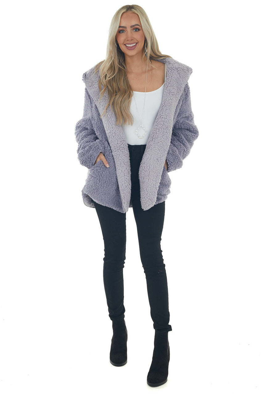 Lavender Super Soft Hooded Sherpa Teddy Jacket