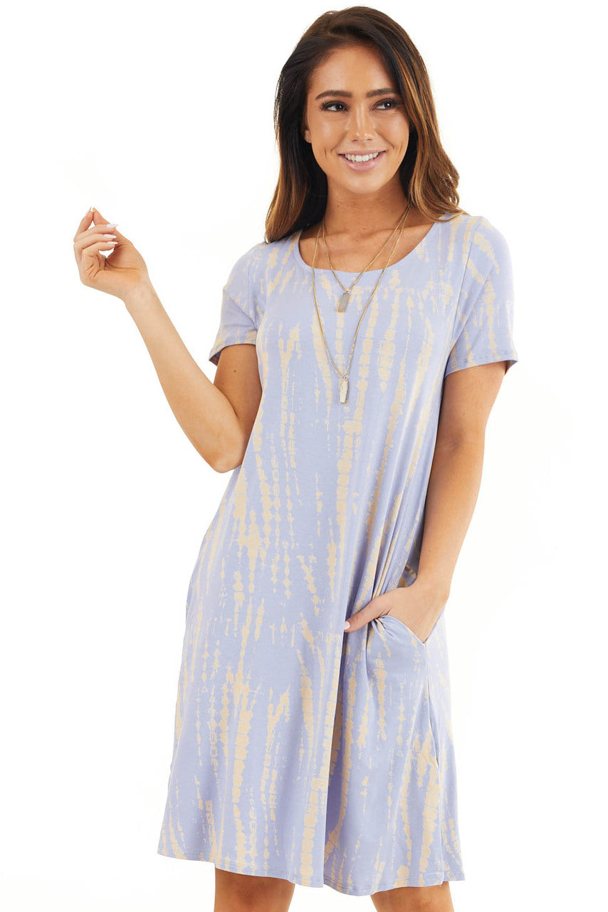 Light Periwinkle Short Tie Dye Dress with Criss Cross Back