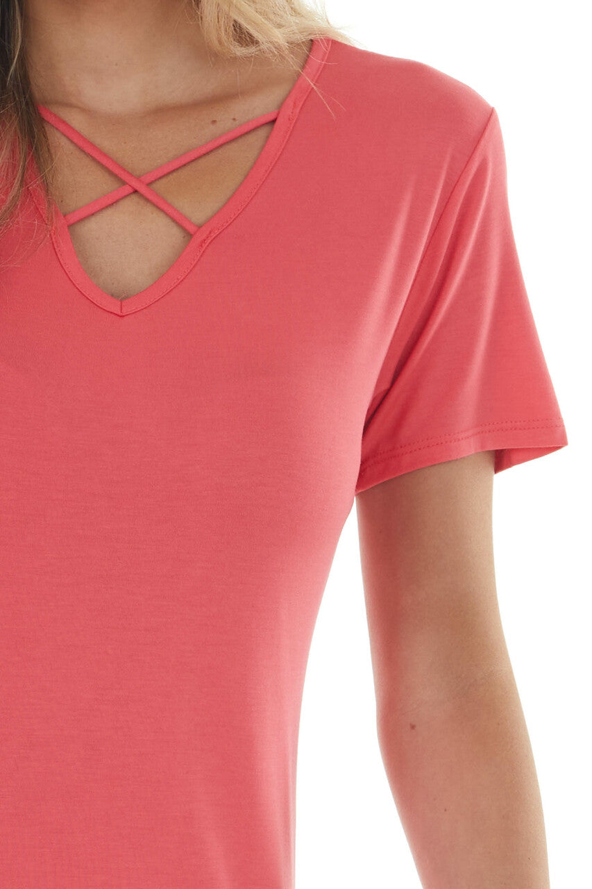 Watermelon Criss Cross V Neck Knit Maxi Dress