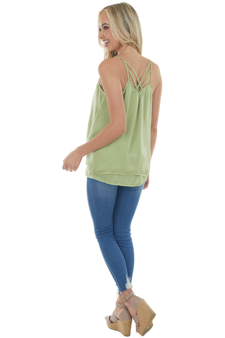 Pistachio Sleeveless Top with Back Criss Cross Detail 
