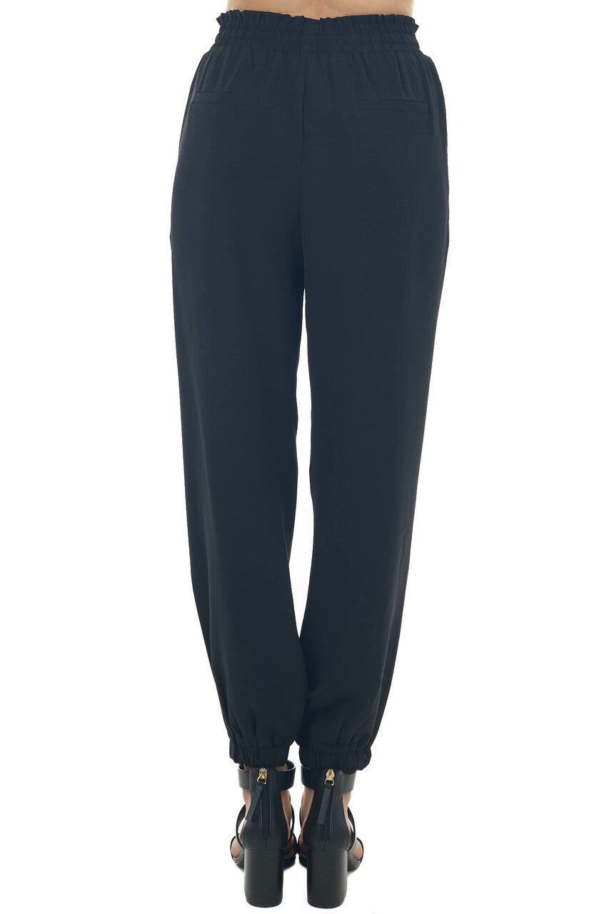 Black Drawstring Loose Elastic Cuff Pants