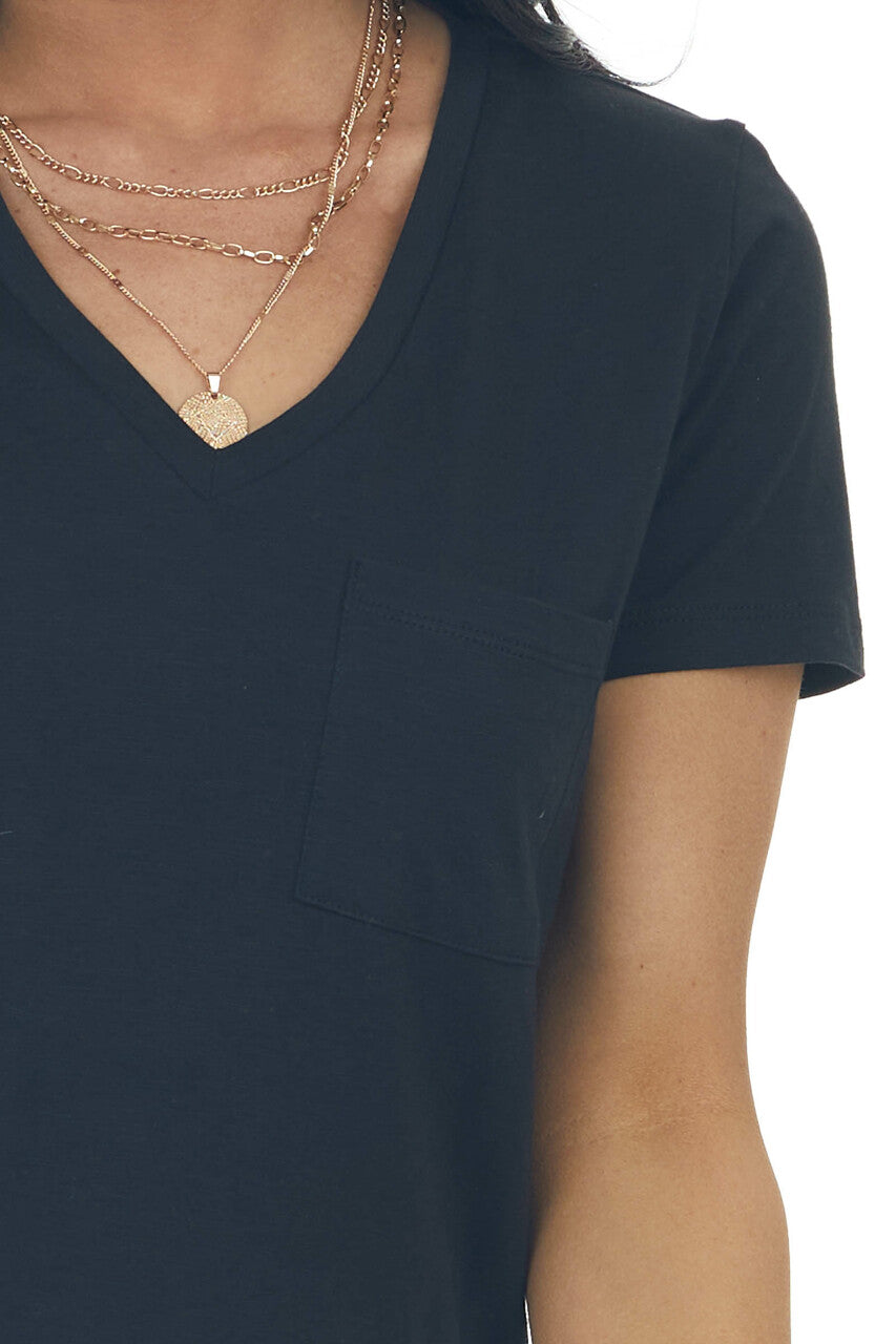 Black Melange Chest Pocket Short Sleeve Tee 