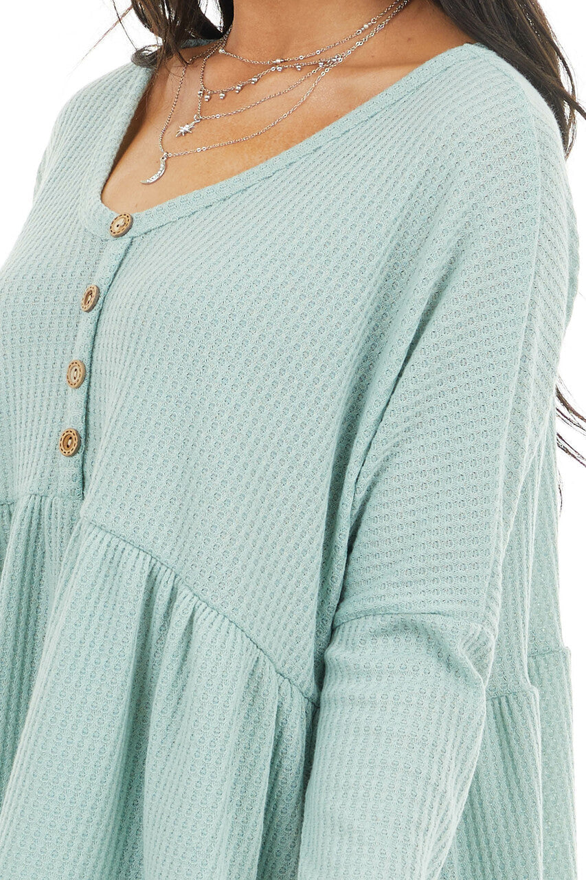 Seafoam Henley Oversized Long Sleeve Babydoll Knit Top
