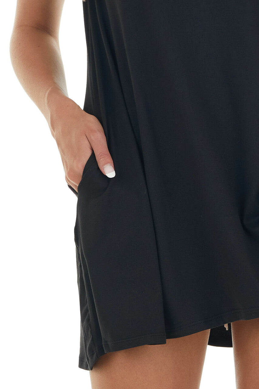 Black Short Sleeve Tunic Top with Side Pockets