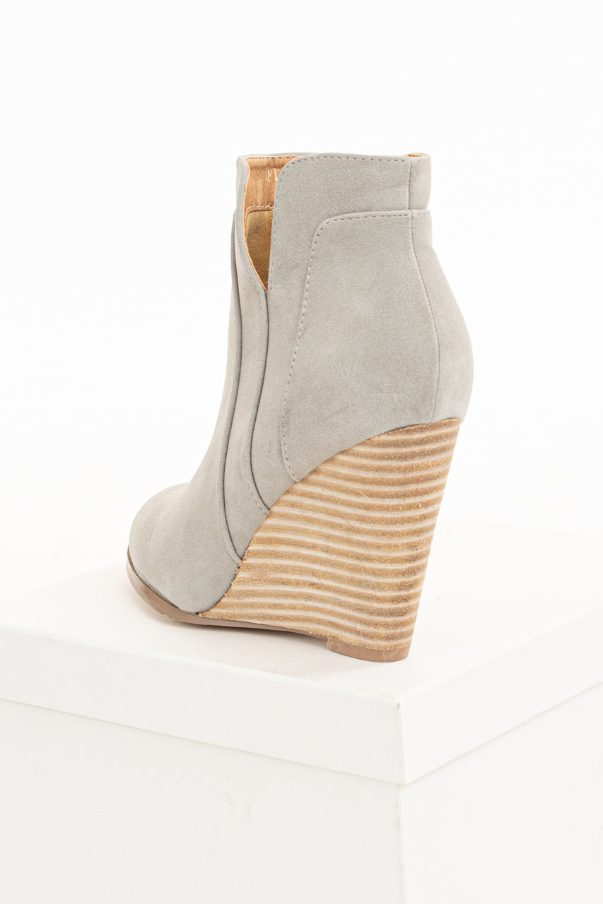 Clay Grey Faux Suede Stacked Wedge Bootie 