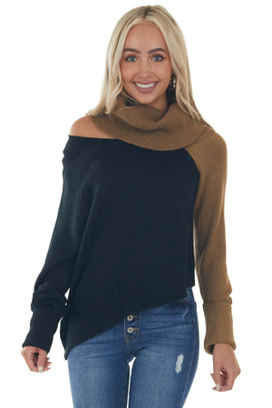 Black and Brown Sugar Cold Shoulder Sweater 
