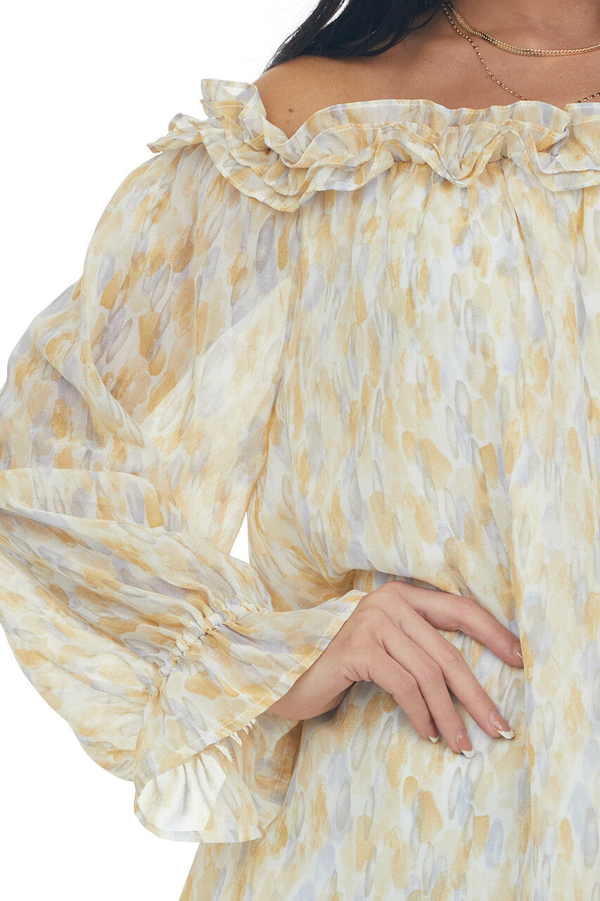 Amber Watercolor Ruffle Off Shoulder Top 