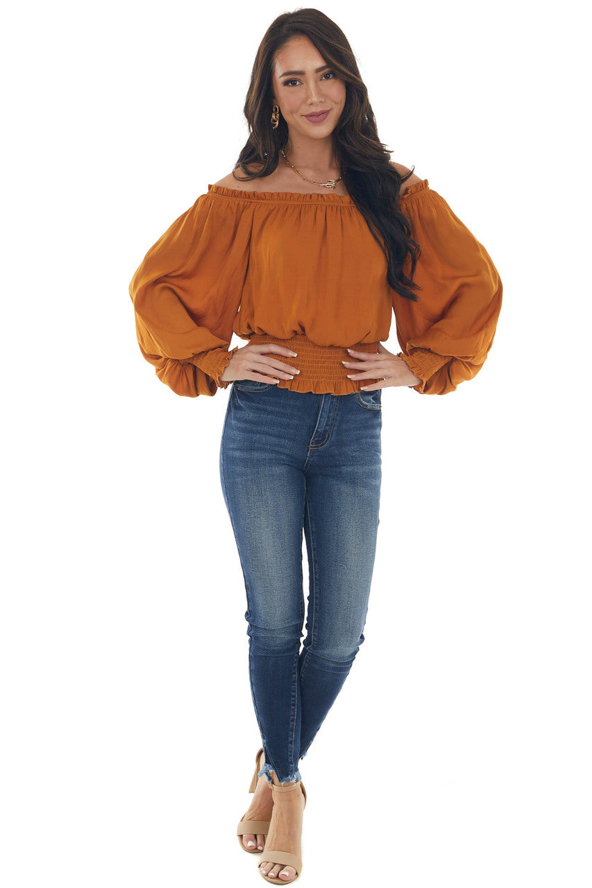 Caramel Off Shoulder Long Sleeve Blouse 