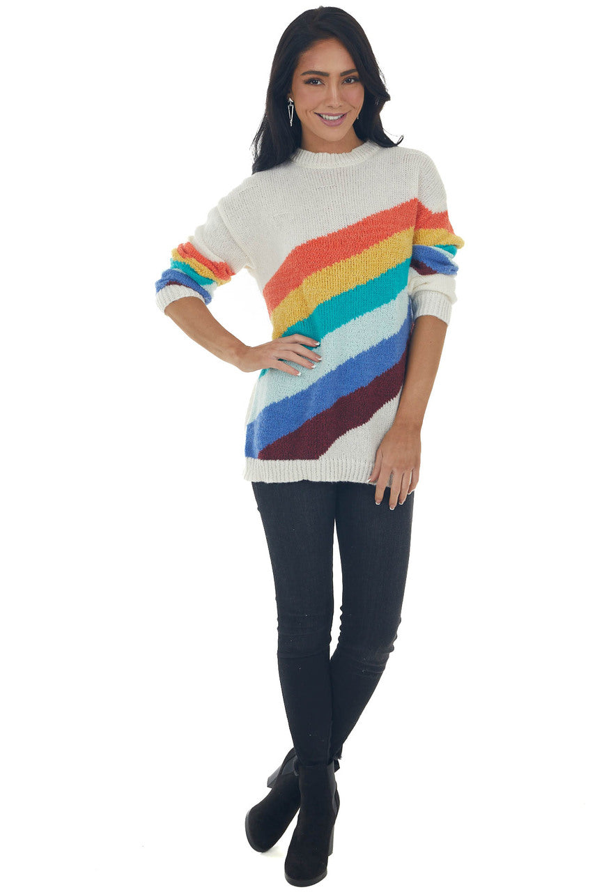 Ivory Multicolor Striped Knit Sweater 