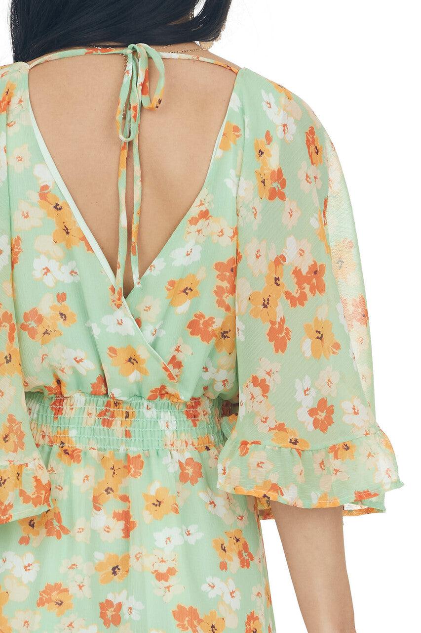Pistachio and Floral Print Mini Dress