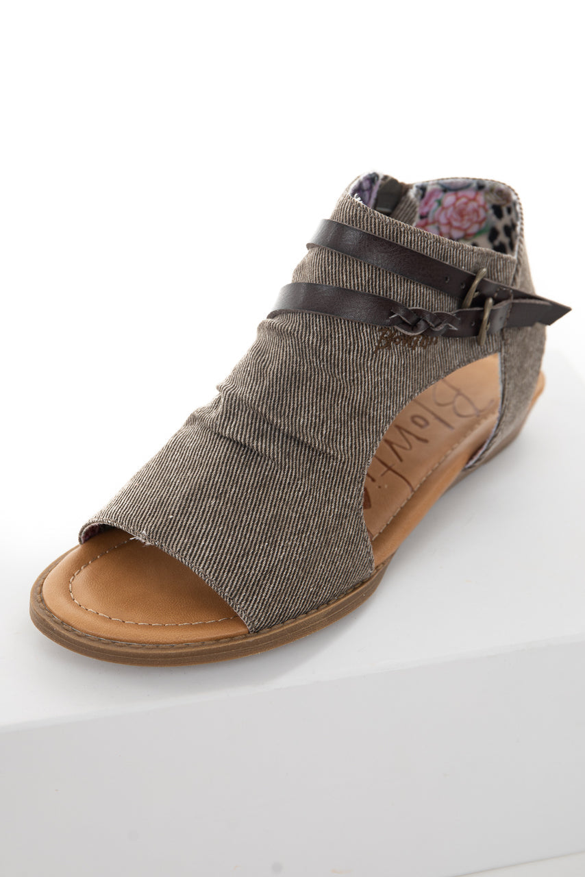 Ash Grey Fabric Top Open Toe Sandals with Buckle Details