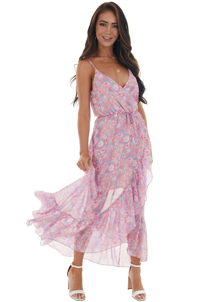 Watermelon Floral Print Surplice Maxi Dress