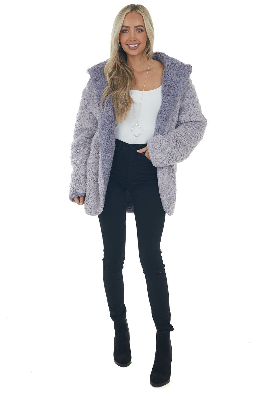 Lavender Super Soft Hooded Sherpa Teddy Jacket