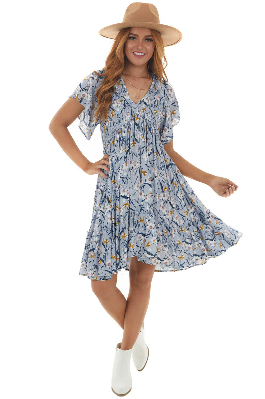 Periwinkle Floral Babydoll Smocked Bust Dress