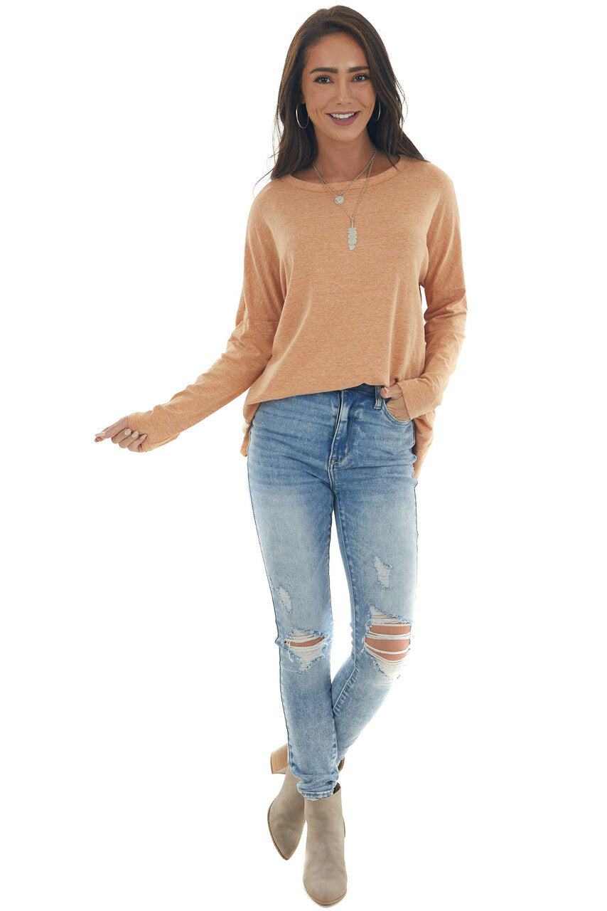 Heathered Pumpkin Criss Cross Back Cut Out Top