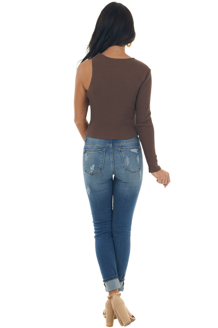 Spice Ribbed Knit One Shoulder Cut Out Top