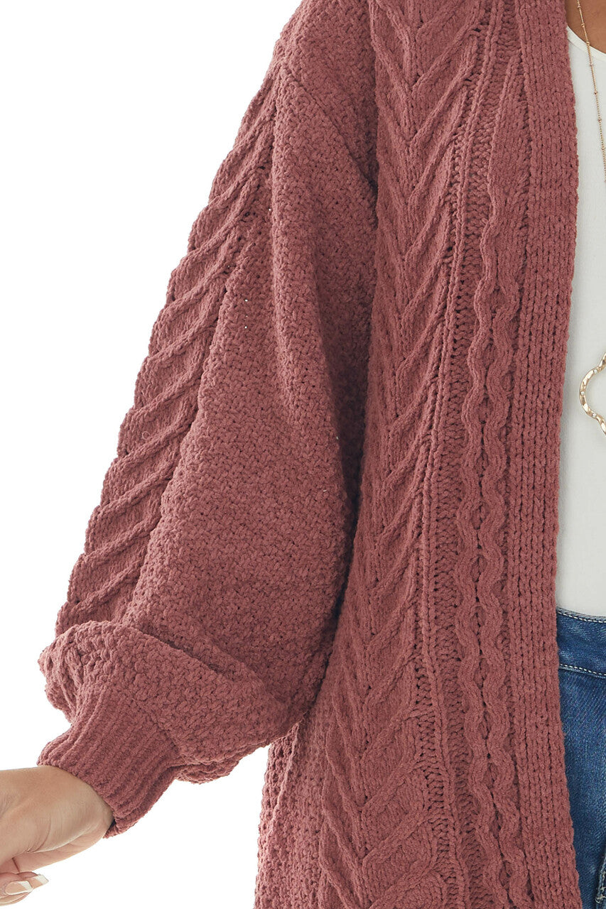 Marsala Chenille Thick Cable Knit Cardigan