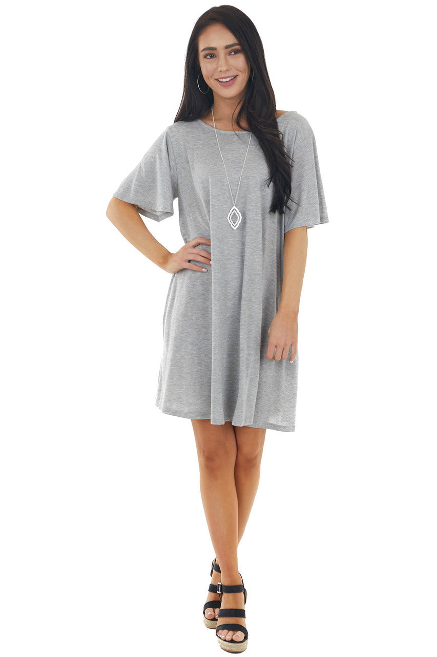 Heather Grey Short Dress with Criss Cross Back Detail 