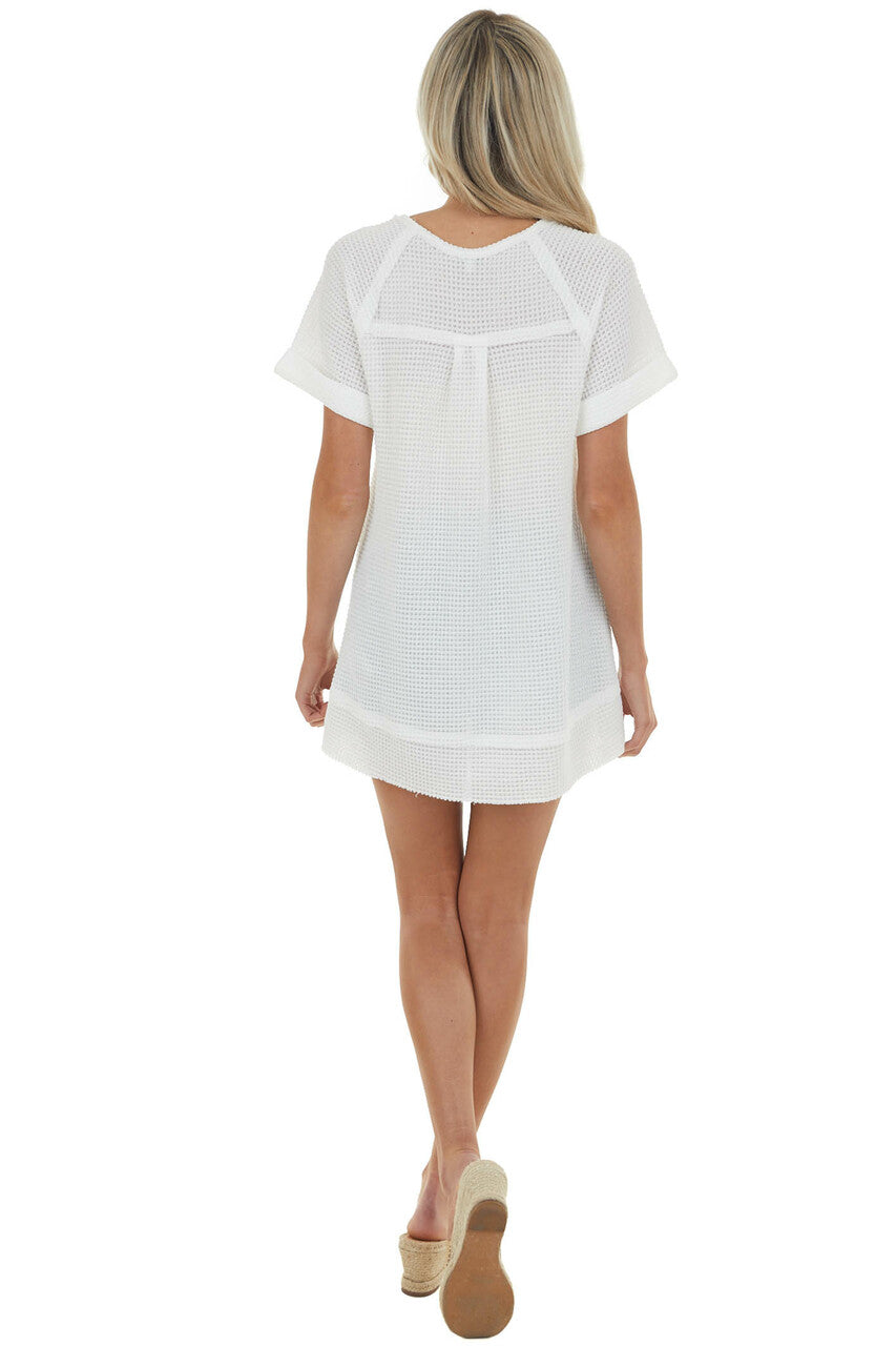 Pearl Short Sleeve Henley Waffle Knit Top 