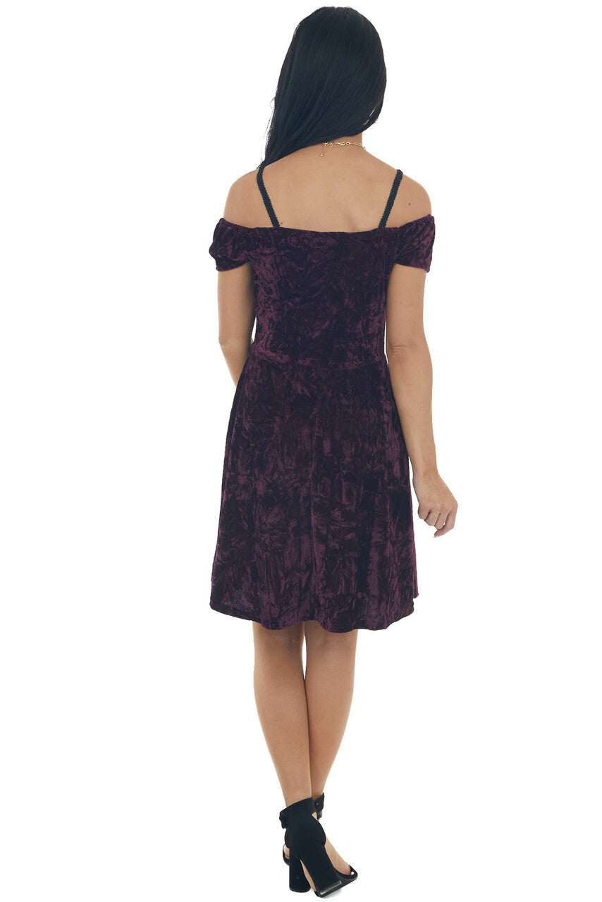 Plum Velvet Cold Shoulder Cap Sleeve Dress